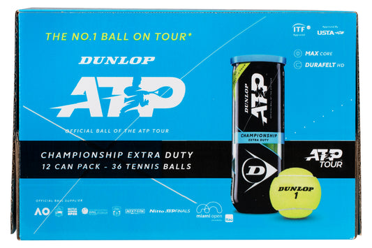 Caisse de balles Dunlop balls ATP Championship Extra-duty (12 tubes de 3)