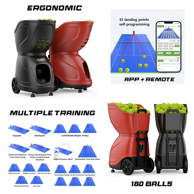 Pusun PT-9001 lance-balles portatif pour Tennis - Rouge