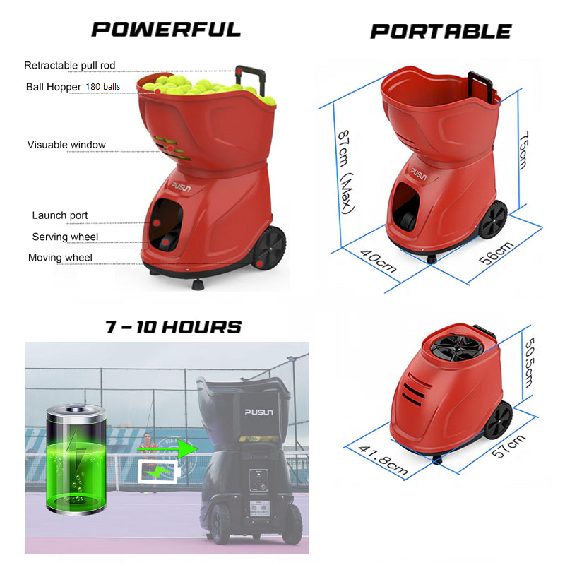 Pusun PT-9001 lance-balles portatif pour Tennis - Rouge