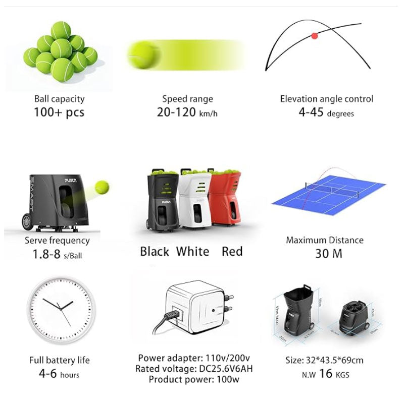 Pusun PT-SMART portable Tennis Ball launcher - Black