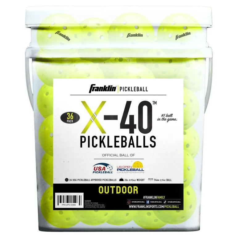 Franklin Pickleball X-40 Outdoor 36-Pack Bucket - Optic Yellow