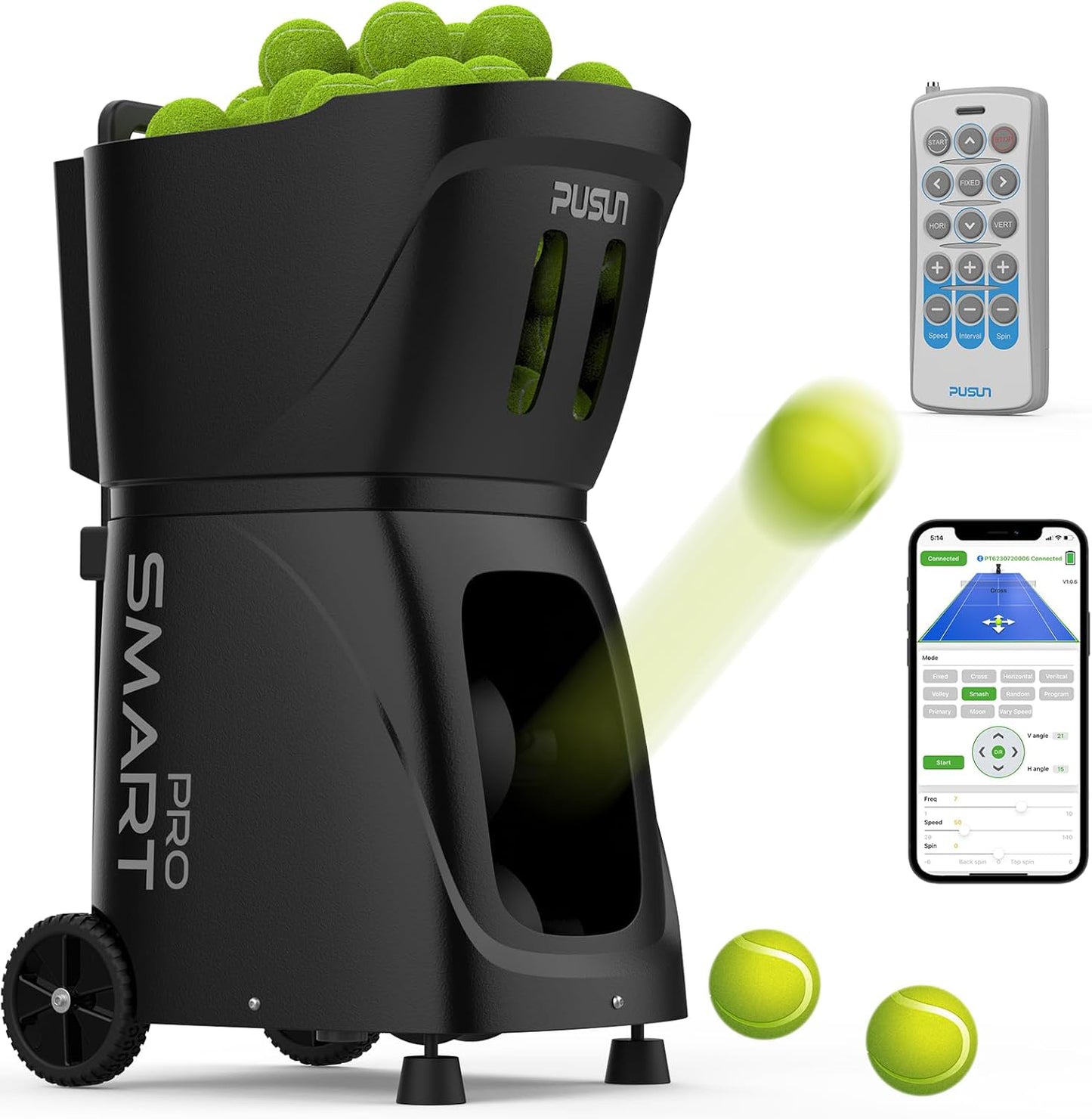 Pusun PT-SMART PRO lance-balles portatif pour Tennis - Noir