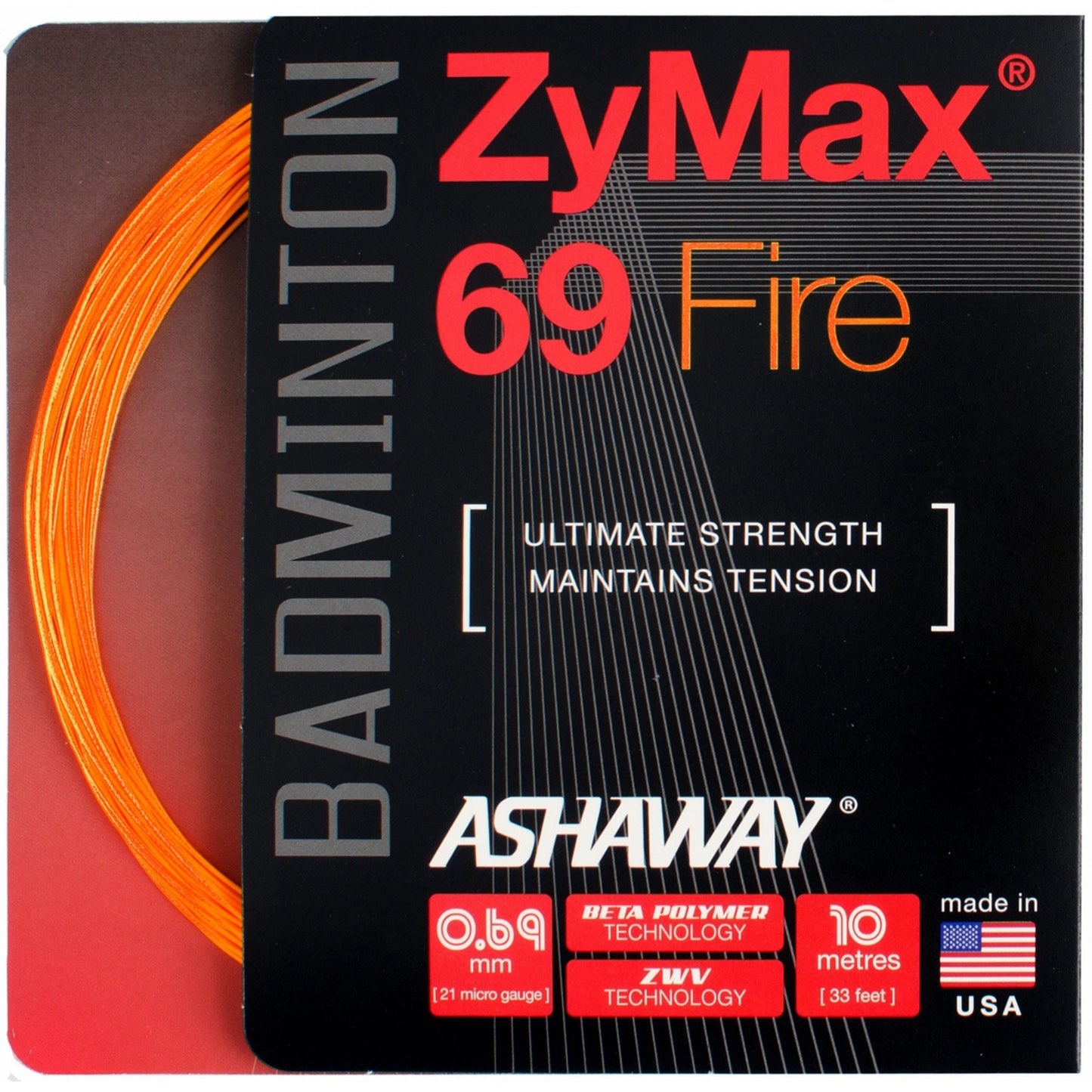 Ashaway ZyMax 69 Fire 10m Orange