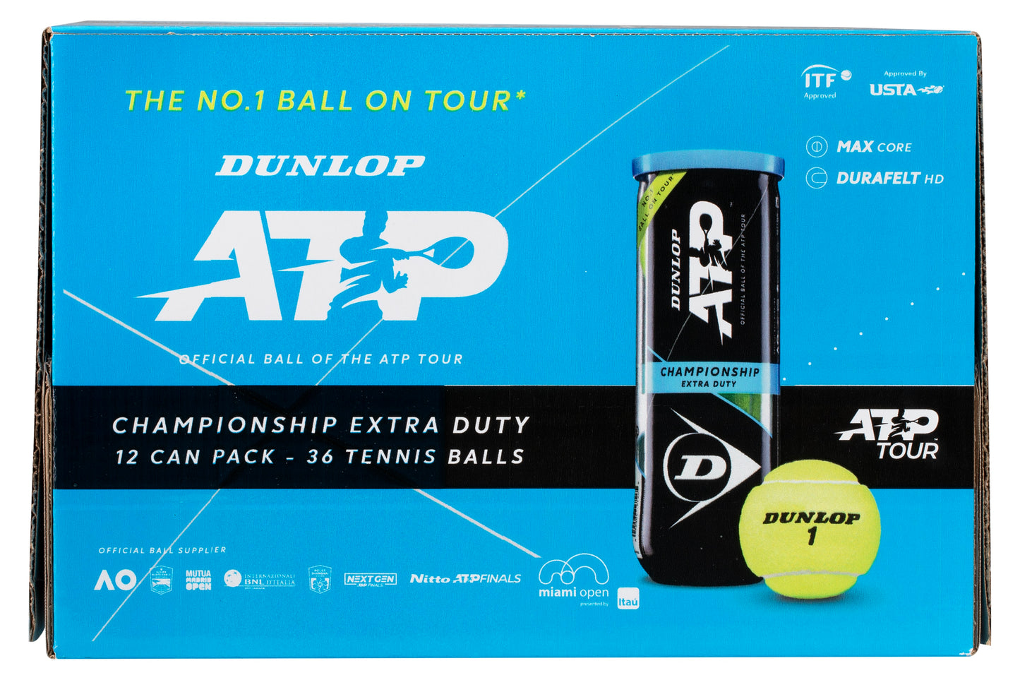Caisse de balles Dunlop balls ATP Championship Extra-duty (12 tubes de 3)