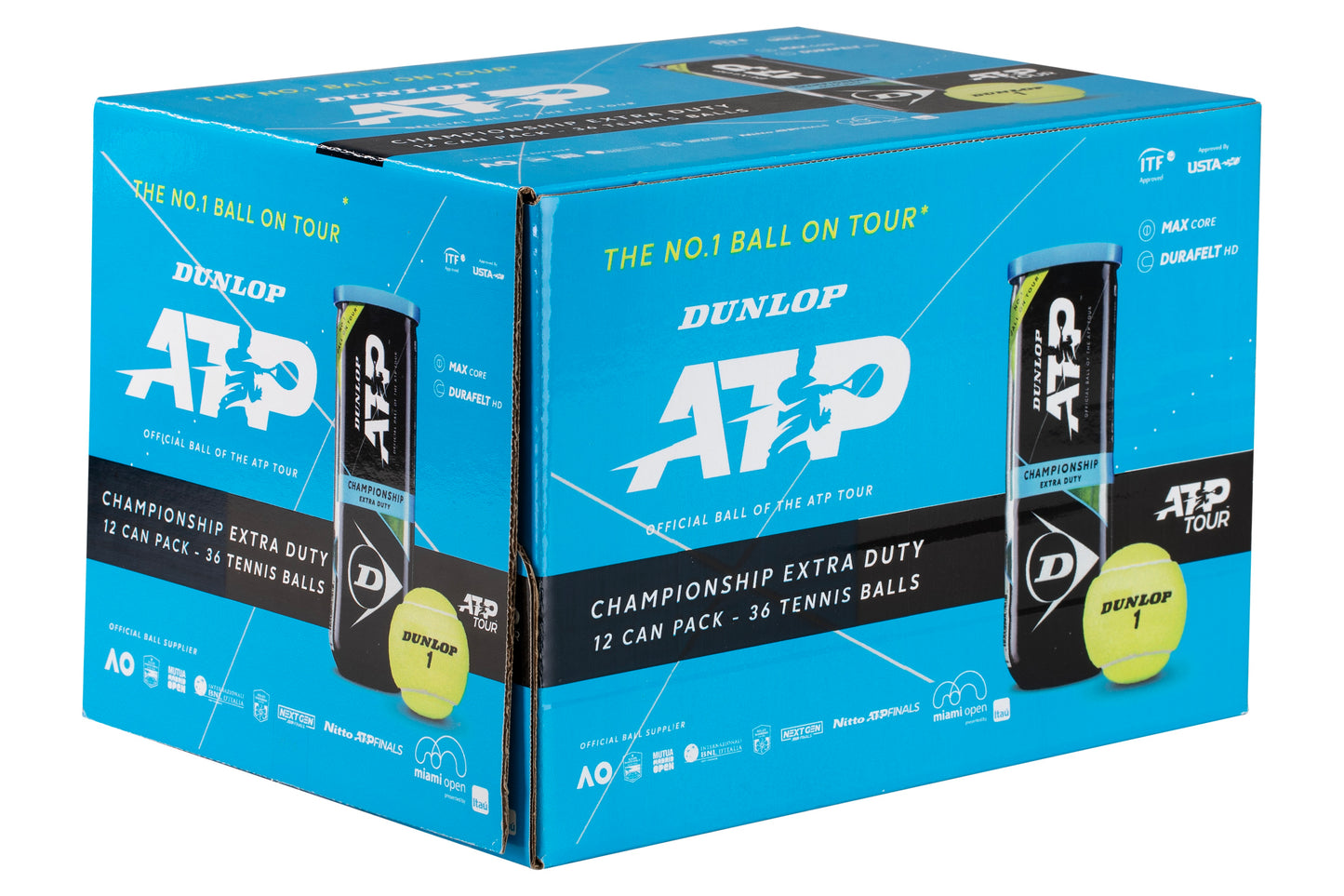 Caisse de balles Dunlop balls ATP Championship Extra-duty (12 tubes de 3)