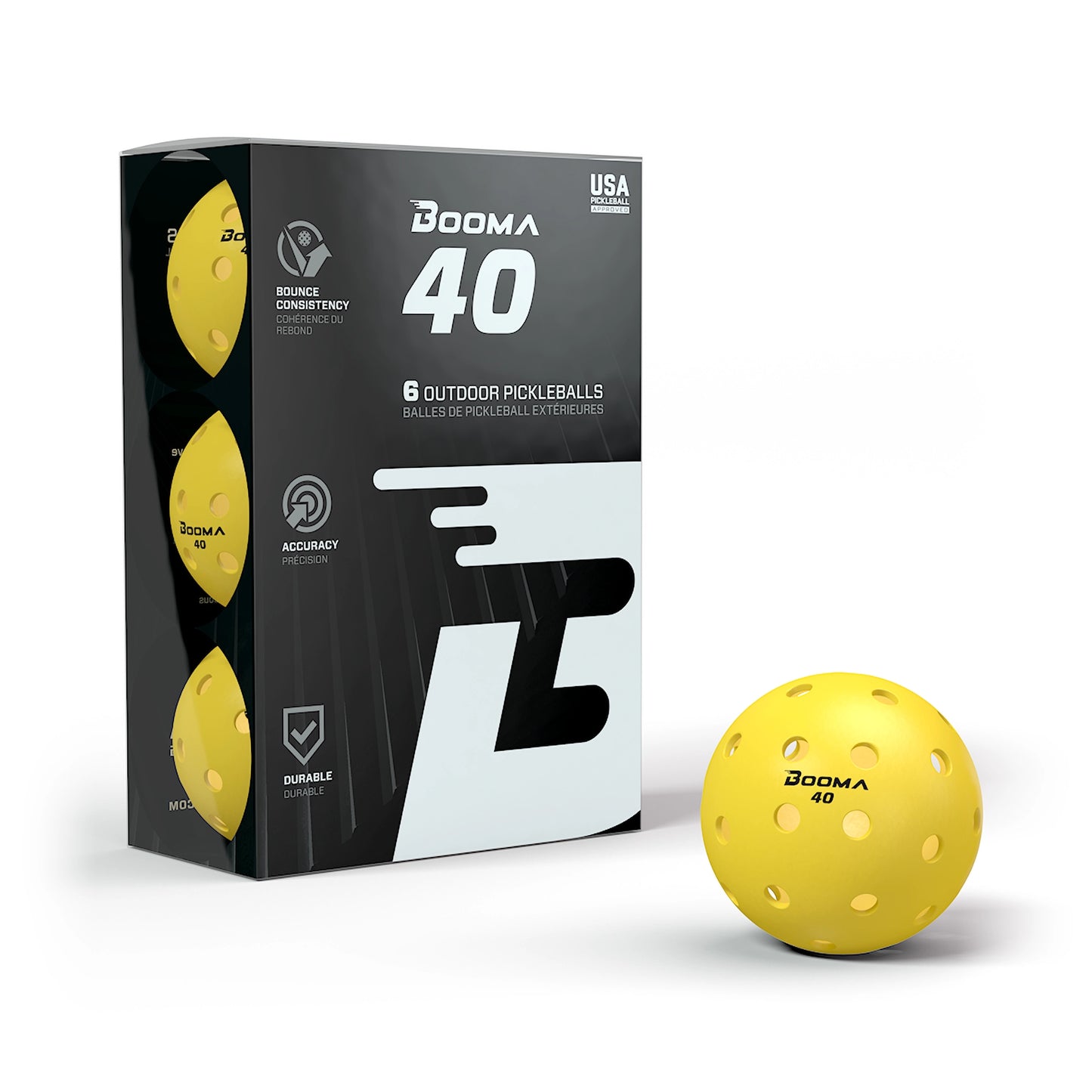 Booma 40 Outdoor Pickleball Balls Yellow (6)