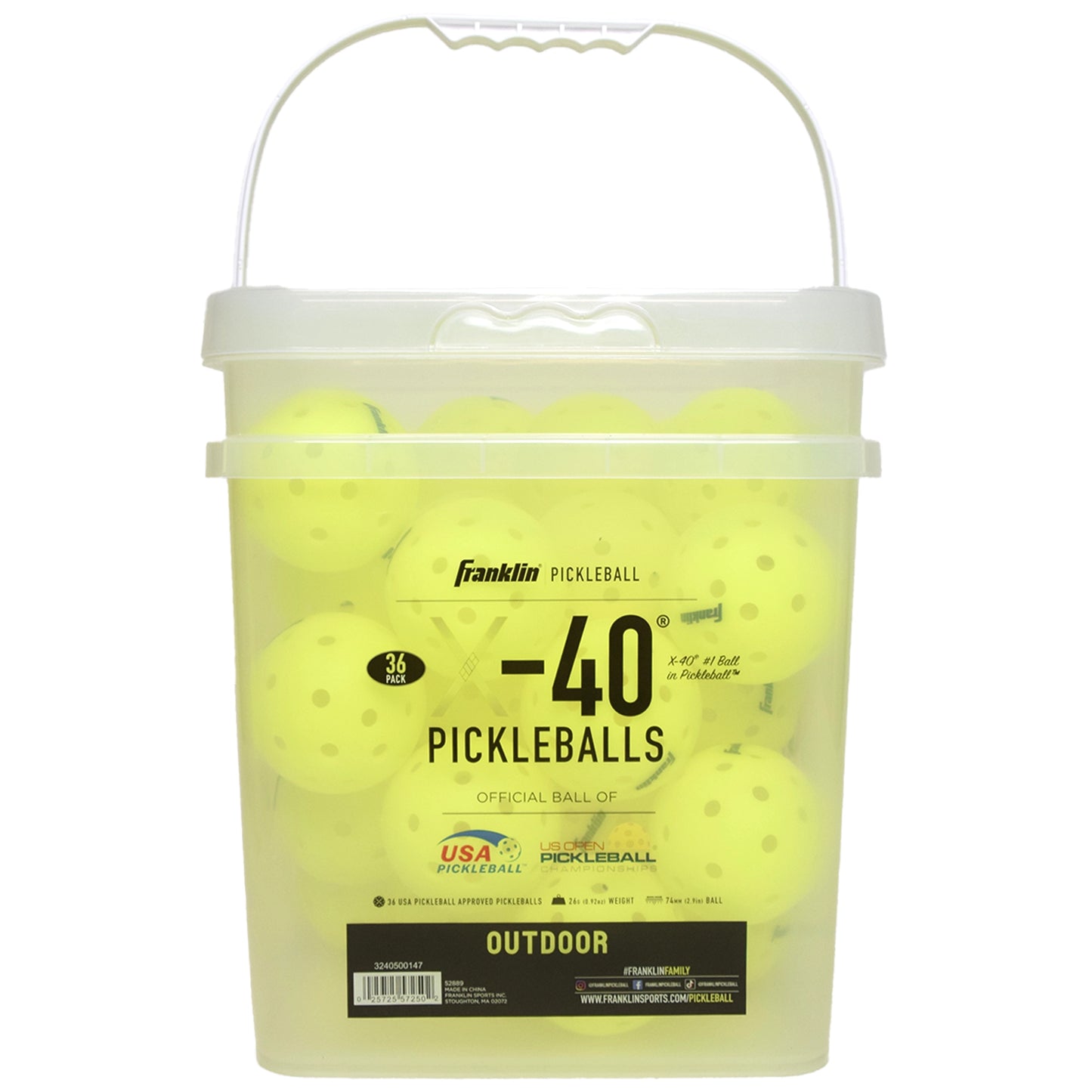 Franklin Pickleball X-40 Outdoor 36-Pack Bucket - Optic Yellow