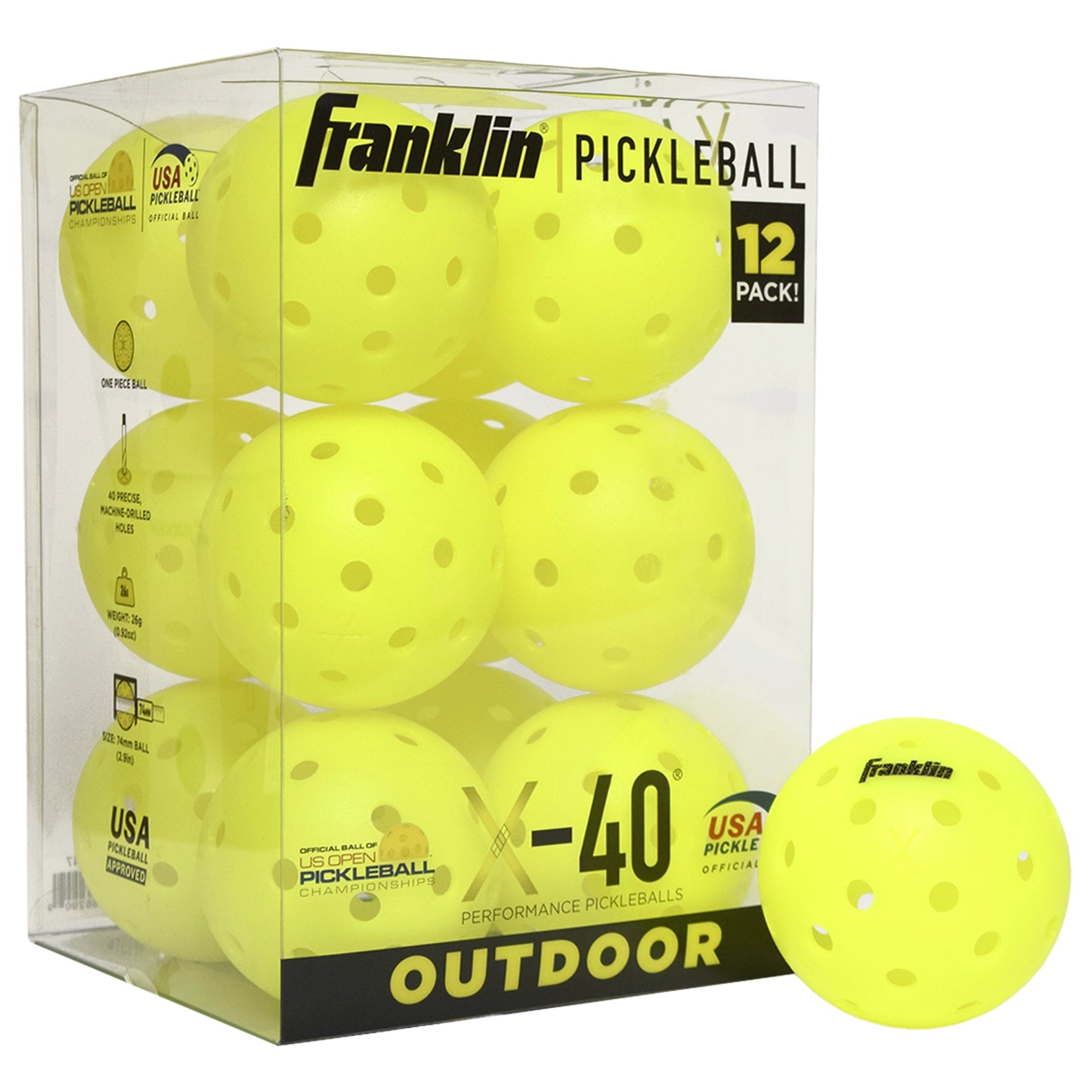 Franklin Pickleball X-40 Outdoor (12-pack) - Optic Yellow