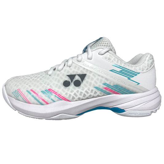 Yonex Power Cushion Accel WIDE Indoor Femme Blanc/Bleu Argent