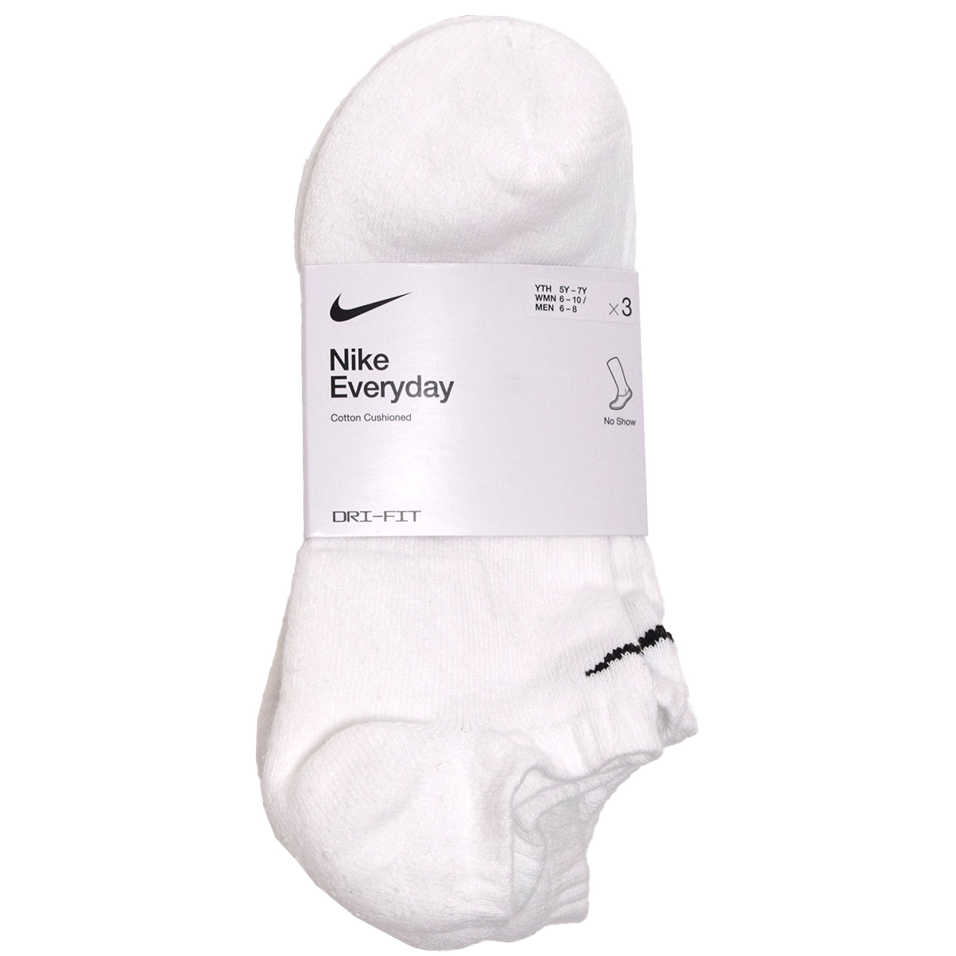 Nike Everyday Cushioned Training No-Show Socks SX7673-100 (3 Pairs) Wh