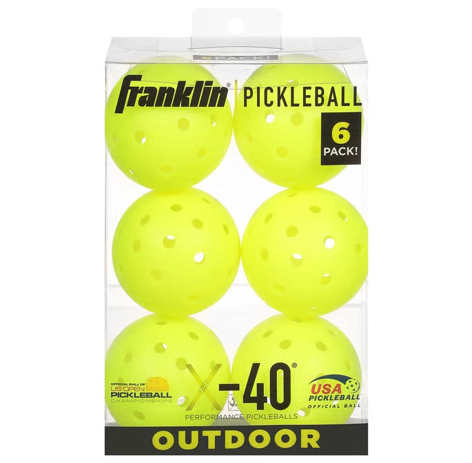 Franklin Pickleball X-40 Outdoor (Pkg of 6) - Optic Yellow