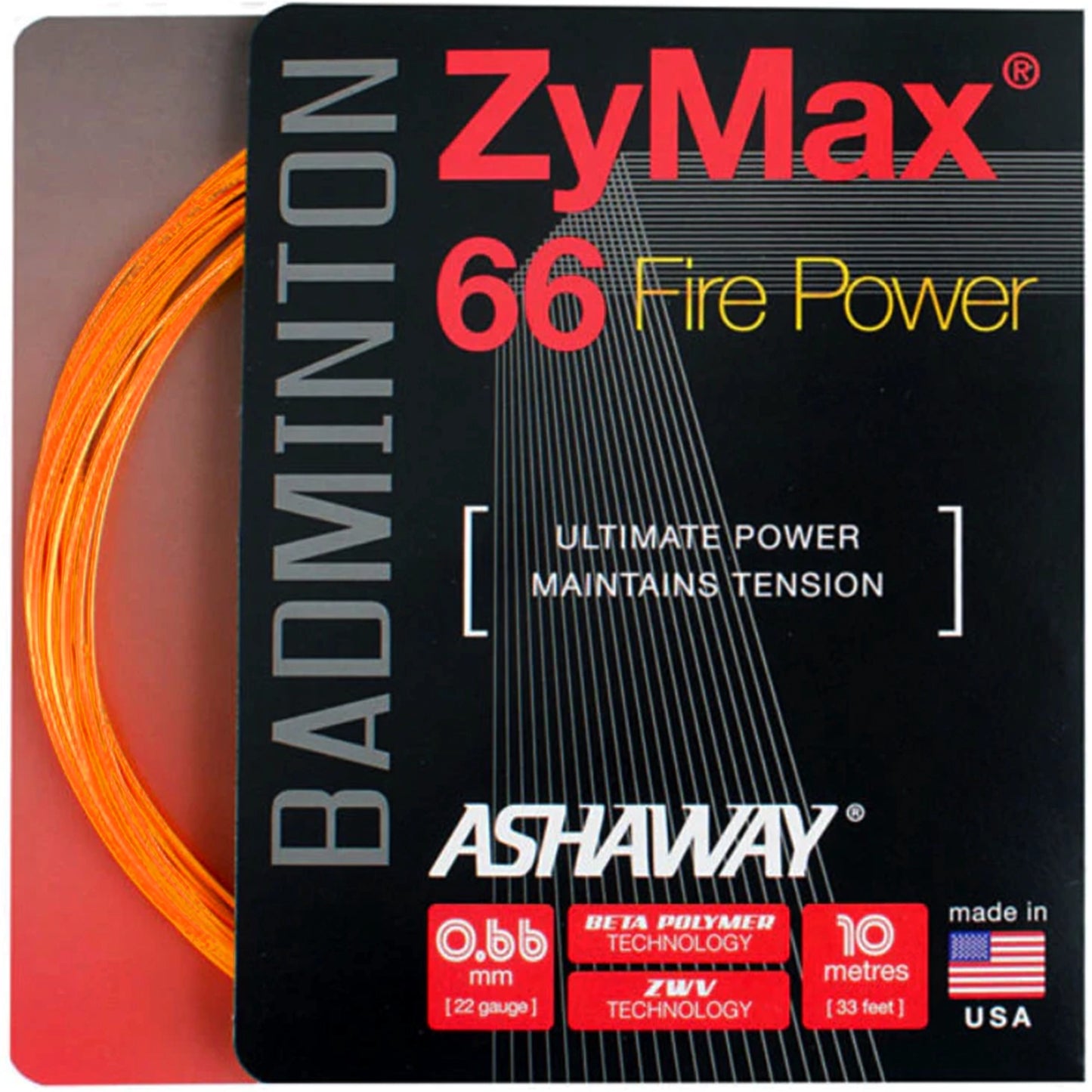Ashaway ZyMax 66 Fire Power 10m Orange